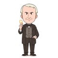 Cartoon Thomas Edison holding a light bulb.