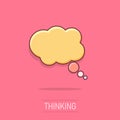 Cartoon thought bubble icon in comic style. Think sign illustration pictogram. Cloud splash business concept