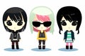 A cartoon of three dolls with sunglasses and a black shirt AI generation Royalty Free Stock Photo