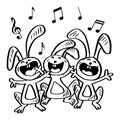 Cartoon three funny rabbit singing