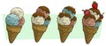 Cartoon three ice cream balls in waffle cone Royalty Free Stock Photo