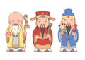 Cartoon the three lucky gods in Chinese mythology. Fu Lu Shou. Royalty Free Stock Photo