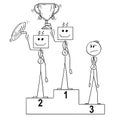 Cartoon of Three Winners on Podium, First and Seconds Are Robots. Human is Third.