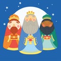 Cartoon of three wise men Nativity scene Vector Royalty Free Stock Photo