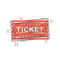 Cartoon ticket icon in comic style. Admit one illustration pict