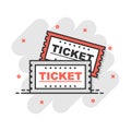 Cartoon ticket icon in comic style. Admit one illustration pictogram. Admit one splash business concept Royalty Free Stock Photo