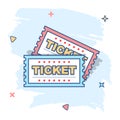 Cartoon ticket icon in comic style. Admit one illustration pictogram. Admit one splash business concept Royalty Free Stock Photo