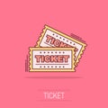 Cartoon ticket icon in comic style. Admit one illustration pictogram. Admit one splash business concept Royalty Free Stock Photo