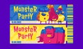 Cartoon tickets for monster party, invitation