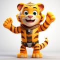 Cartoon Tiger Character: A Playful And Dynamic Vray Tracing Superhero