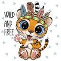 Cartoon Tiger with feathers on a white background Royalty Free Stock Photo