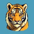 Cartoon Tiger Head Illustration On Blue Background Royalty Free Stock Photo