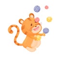 Cartoon tiger juggler. Vector illustration on a white background. Royalty Free Stock Photo