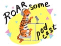 Cartoon tiger podcaster