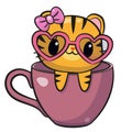 Cartoon Tiger is sitting in a Pink Cup Royalty Free Stock Photo