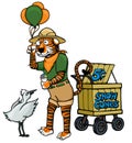 cartoon tiger zookeeper giving snow cone to bird