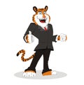 Cartoon tigers using suits give a thumbs up with white background
