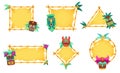 Cartoon tiki totem banner frames. Bamboo tribal borders, Hawaiian menu design backgrounds with totemic face mask