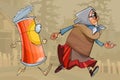 Cartoon tin can runs after the village grandmother
