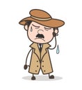 Cartoon Tired Detective Sweating Vector Illustration