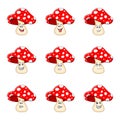 Cartoon toadstool character set isolated on white background