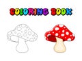 Cartoon toadstool coloring book isolated on white background