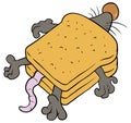 Cartoon toast with grey mouse