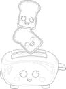 Cartoon toaster with cute bread slices sketch template.