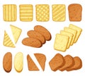 Cartoon toasts. Breakfast toasted bread, slices of bake roll, pastry wheat bakery products. Bread loaf and toasts Royalty Free Stock Photo