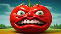 A cartoon tomato with a big smile on it's face, AI Royalty Free Stock Photo