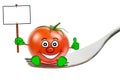 A cartoon tomato on a fork