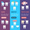 Cartoon Tooth Banner Vecrtical Set. Vector