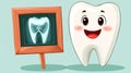 Cartoon tooth character with dental x-ray on display board Royalty Free Stock Photo