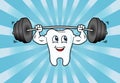 Cartoon Tooth Character Lifting Weights