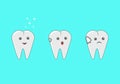 cartoon tooth character shows the stages of caries development. Dental care concept