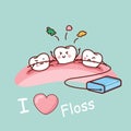 Cartoon tooth with dental floss