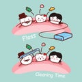 Cartoon tooth family with floss