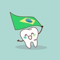 Cartoon tooth hold brazil flag