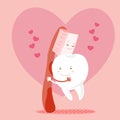 Cartoon tooth hug with brush