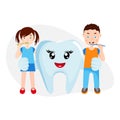 Cartoon tooth. Kids brushing teeth. Dental care. Vector illustration. Royalty Free Stock Photo