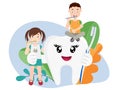 Cartoon tooth. Kids brushing teeth. Dental care vector illustration. Royalty Free Stock Photo