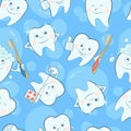 Cartoon tooth seamless pattern