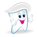 Cartoon tooth with thumb and toothpaste.