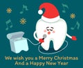 Cartoon tooth wishing Merry Christmas! Royalty Free Stock Photo