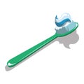 Cartoon toothbrush with toothpaste. Illustration for dental clinics. Drawing for children.