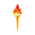 Cartoon torch with a blazing fire. The fiery torch of the champion\'s victory. Flame icon. Burning fire with sparks