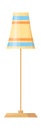 Cartoon torchere. Yellow floor lamp, illuminator with shade, vector illustration