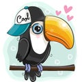 Cartoon Toucan is sitting on a branch