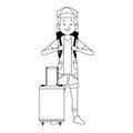 Cartoon tourist with backpack icon