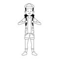 Cartoon tourist with backpack icon